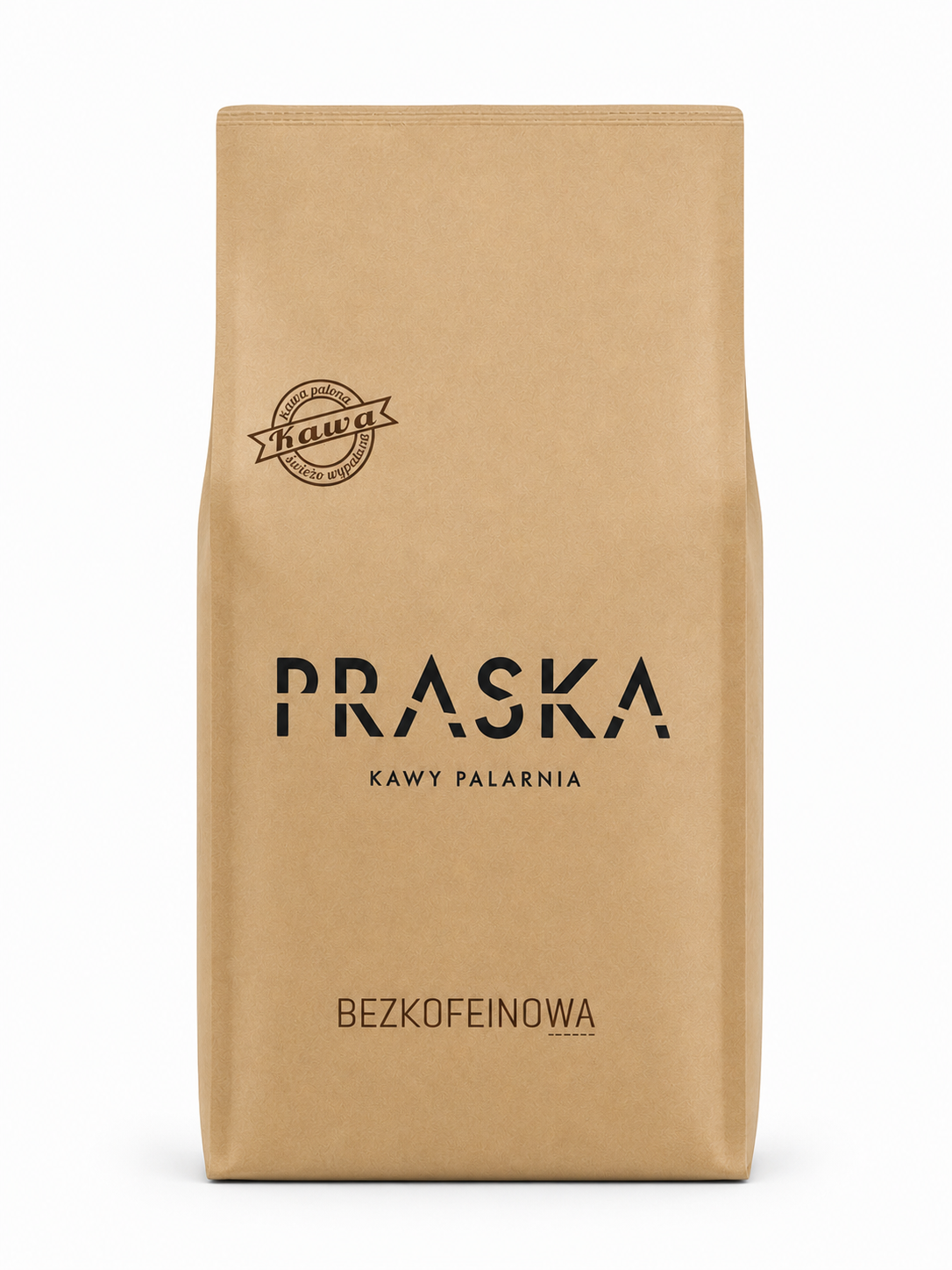 Praska Bezkofeinowa – kawa ziarnista 1 kg, opakowanie